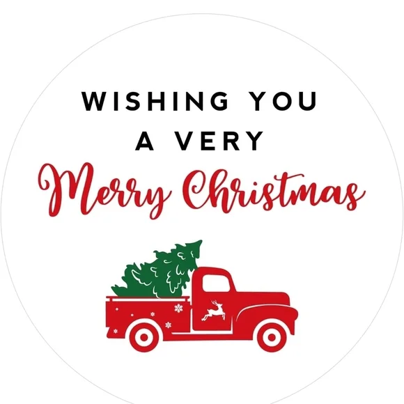Merry Christmas Stickers 60ct - Red Truck Design - Picture 2 of 4